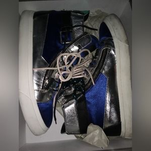 Giuseppe Zanotti High Top Chain Zipper Sneakers Blue Silver Sz 45  Mens US 11